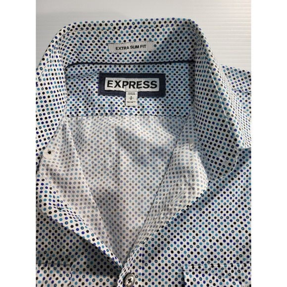 Express Extra Slim Fit Button Down Shirt Dotted Pattern Long Sleeve S - Picture 2 of 7